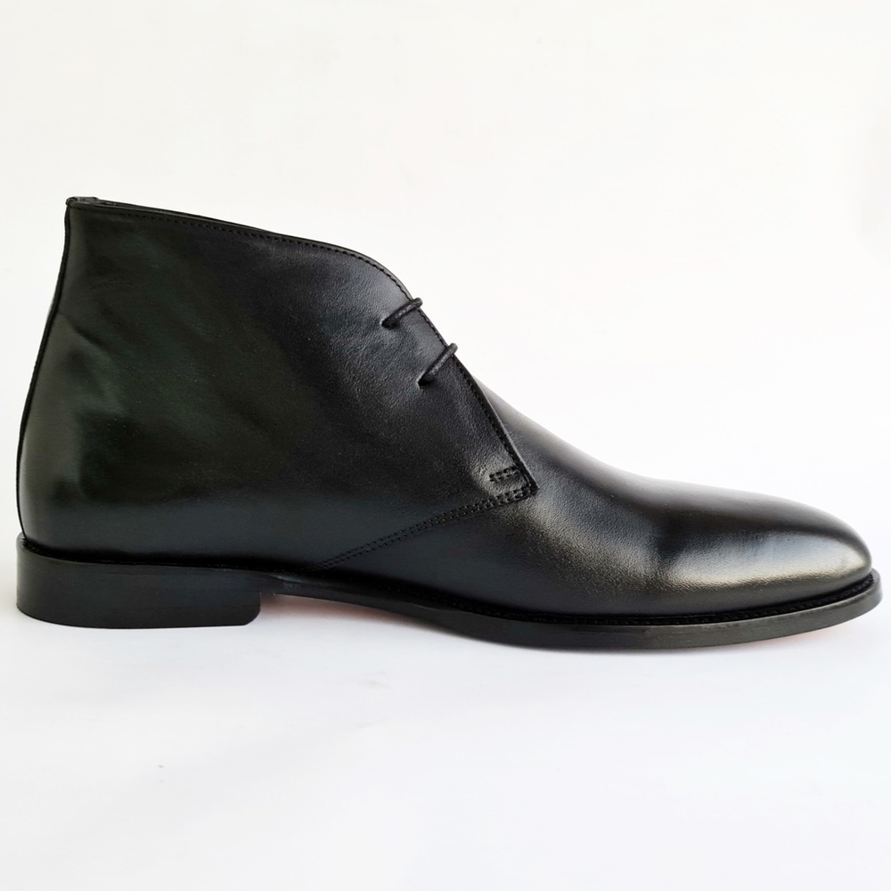 Premium Leather Black Chukka Boots, Mens Lace-up Ankle Boots, Hand-Stitched Sole - Picture 6 of 6